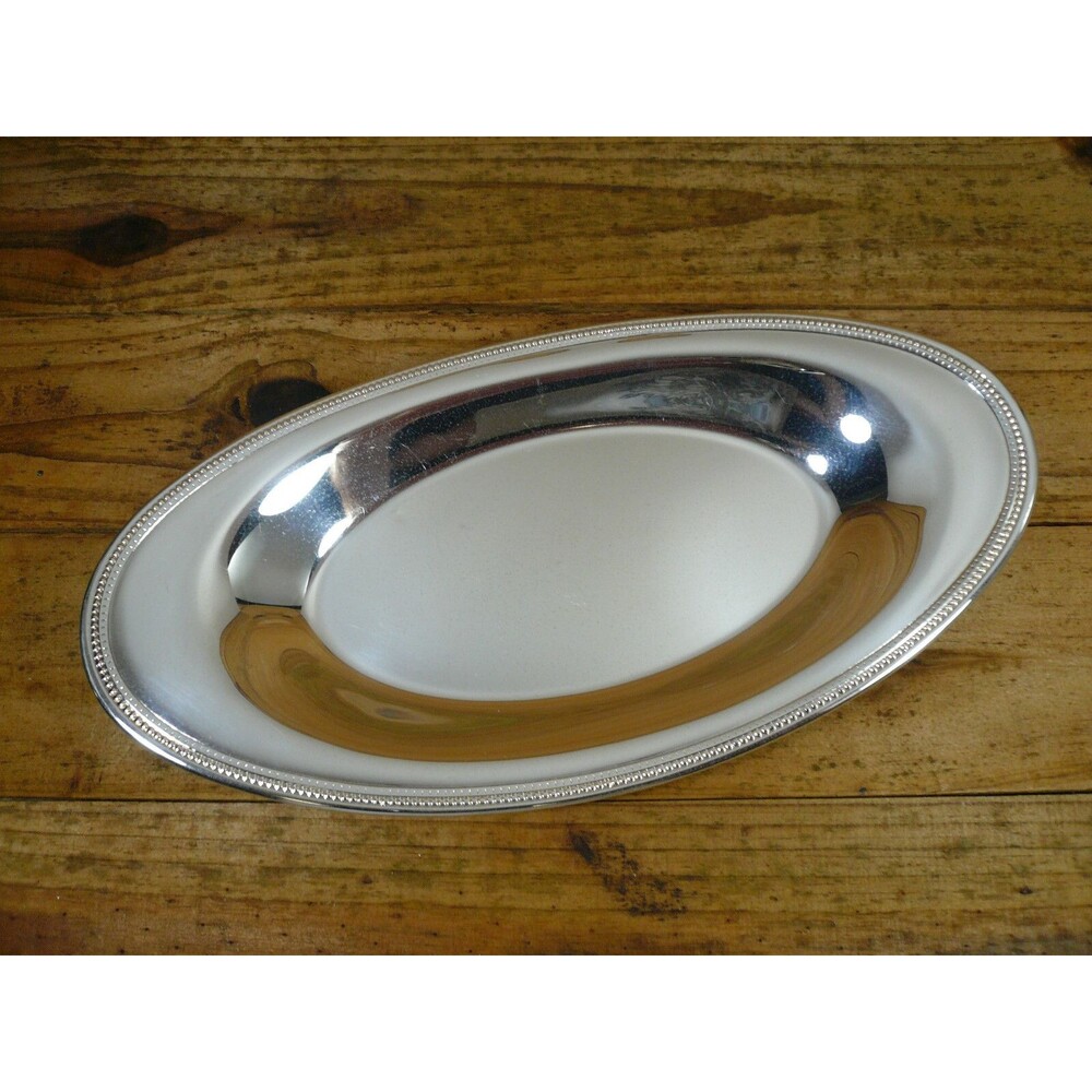 Oneida Beaded Bread Tray Silver Plate 13 1/2" x 7" Vintage